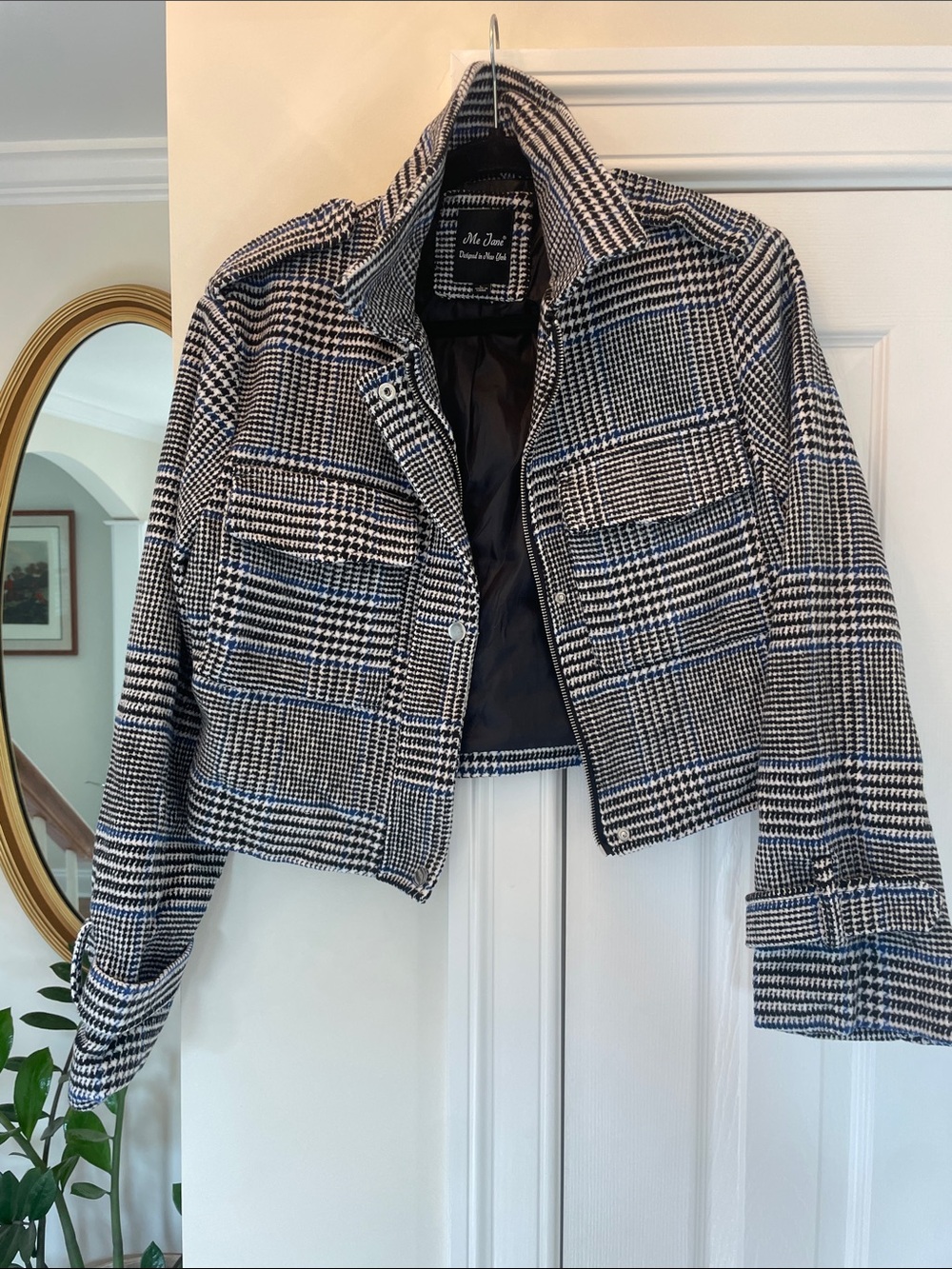 Me Jane Black & White Glen Plaid Cropped Blazer